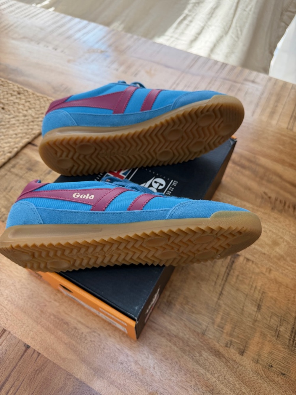 Gola Bright Blue Sneakers with Burgundy Stripes - Picture 2 of 5